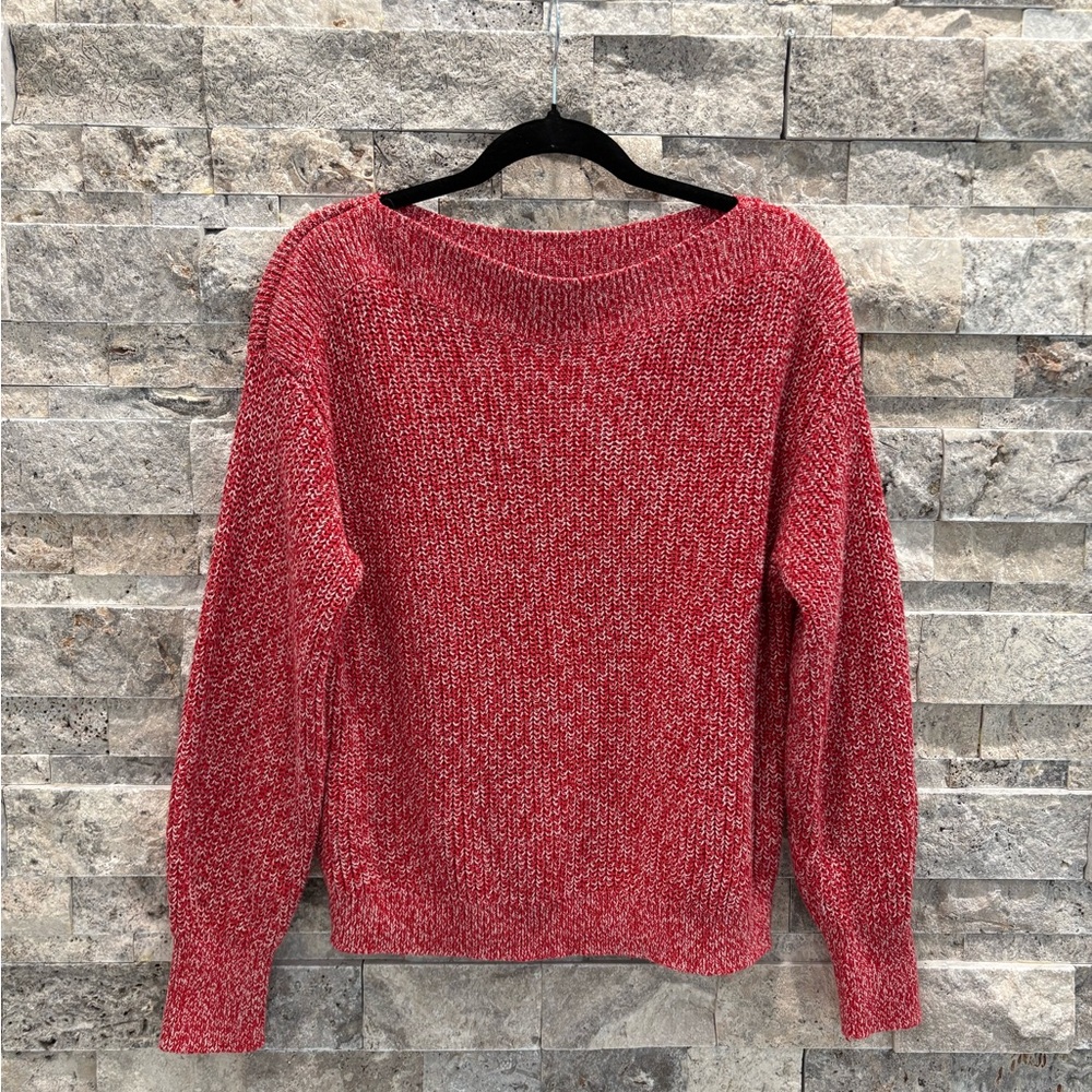 H&M Red & White Marled Knit Sweater Women’s Sweatshirt Size Small